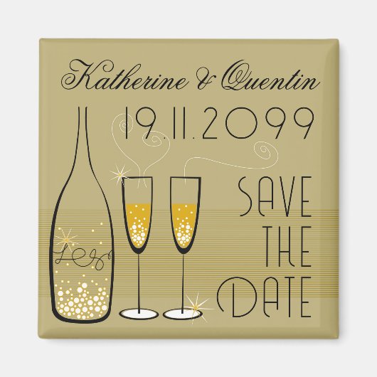 Gold Champagne Bubbly Modern Classy Save the Date Magnet (Vorne)