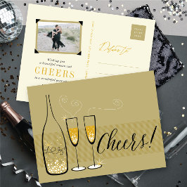 Gold Champagne Cheers Bubbly Stylish Chic New Year Feiertagspostkarte