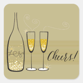 Gold Champagne Cheers Bubbly Stylish Chic New Year Quadratischer Aufkleber