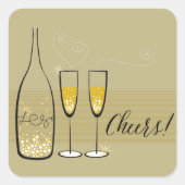 Gold Champagne Cheers Bubbly Stylish Chic New Year Quadratischer Aufkleber (Vorderseite)