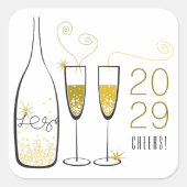 Gold Champagne Cheers Bubbly Stylish Chic New Year Quadratischer Aufkleber (Vorderseite)