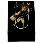 Gold Champagne Cheers New Year Mittlere Geschenktüte (Rückseite)
