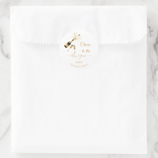 Gold Champagne Cheers New Year Runder Aufkleber (Tasche)