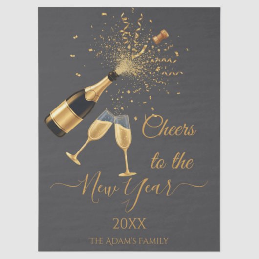 Gold Champagne Cheers New Year Seidenpapier (Vorderseite)