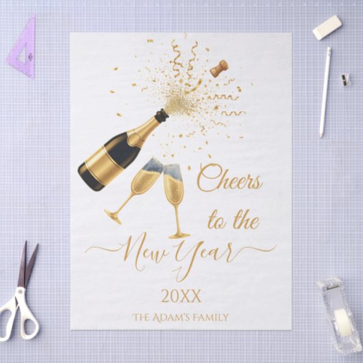 Gold Champagne Cheers New Year Seidenpapier (Basteln)