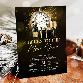 Gold Champagne Cheers Silvester Party Einladung