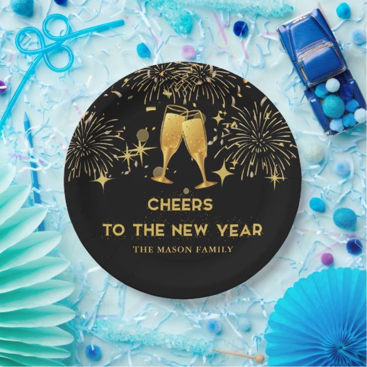 Gold Champagne Cheers Silvester Party Pappteller (Party)