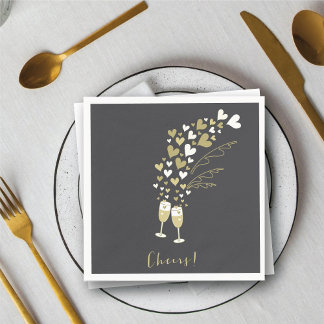 Gold Champagne Cheers Verlobung Wedding Party Serviette