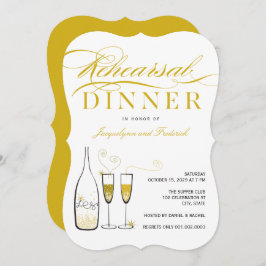 Gold Champagne Chic Hochzeit Probe Dinner Party Einladung