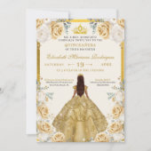 Gold Champagne Dress Tiara Princess Quinceanera Einladung (Vorderseite)