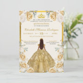 Gold Champagne Dress Tiara Princess Quinceanera Einladung (Stehend Vorderseite)