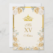 Gold Champagne Dress Tiara Princess Quinceanera Einladung (Rückseite)