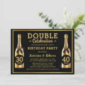 Gold Champagne Elegante Double Birthday Party Einladung (Stehend Vorderseite)