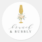 Gold Champagne Floral Bridal Brunch & Bubbly Runder Aufkleber (Vorderseite)