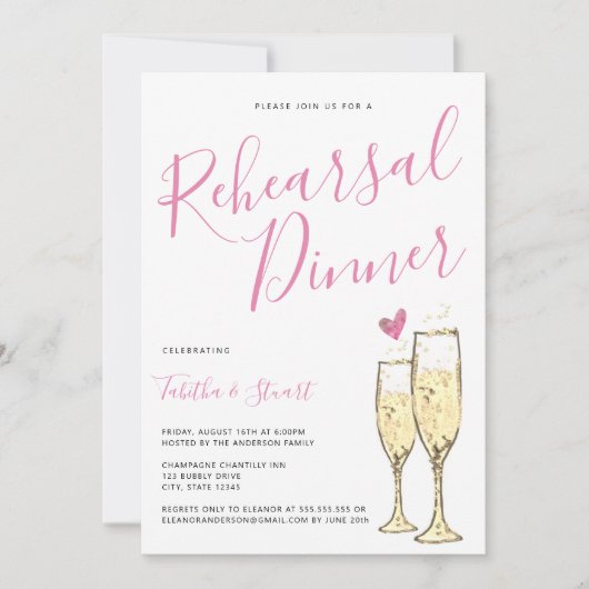 Gold Champagne Flutes Probe Dinner Einladung (Vorderseite)