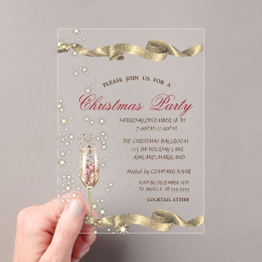 Gold Champagne Glass Corporate Christmas Party Acryleinladungen (Insitu (Handheld))