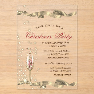 Gold Champagne Glass Corporate Christmas Party Acryleinladungen