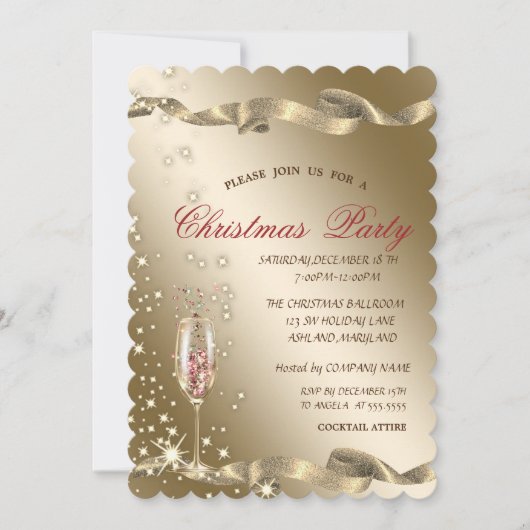 Gold Champagne Glass Corporate Christmas Party Einladung (Vorderseite)