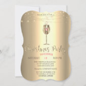 Gold Champagne Glass, Lights Christmas Company Einladung (Vorderseite)