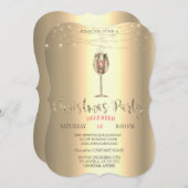 Gold Champagne Glass, Lights Christmas Company Einladung (Vorne/Hinten)