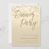 Gold Champagne Lights Script Dinner Party Einladung (Vorderseite)