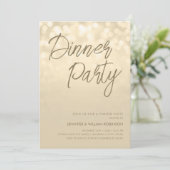 Gold Champagne Lights Script Dinner Party Einladung (Stehend Vorderseite)