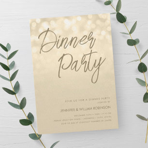 Gold Champagne Lights Script Dinner Party Einladung