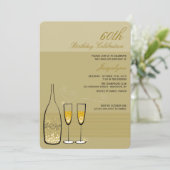Gold Champagne Milestone Chic Birthday Party Einladung (Stehend Vorderseite)