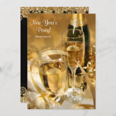 Gold Champagne New Years Party Einladung (Vorne/Hinten)