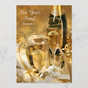 Gold Champagne New Years Party Einladung