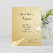 Gold, Champagne-Scheidungs-Einladung knallend Einladung (Stehend Vorderseite)
