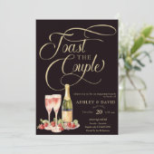 Gold Champagne | Toast | Engagement Einladung (Stehend Vorderseite)