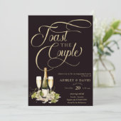 Gold Champagne | Toast | Engagement Einladung (Stehend Vorderseite)