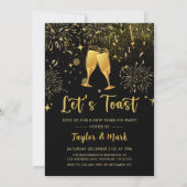 Gold Champagne Toast New Years Party Einladung (Vorderseite)