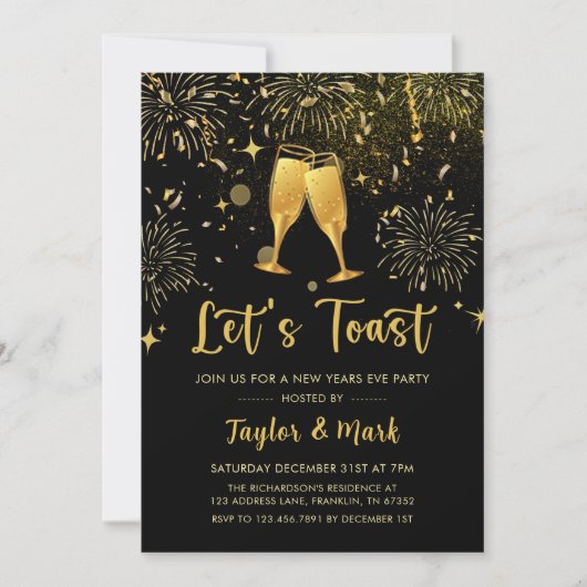 Gold Champagne Toast New Years Party Einladung (Vorderseite)