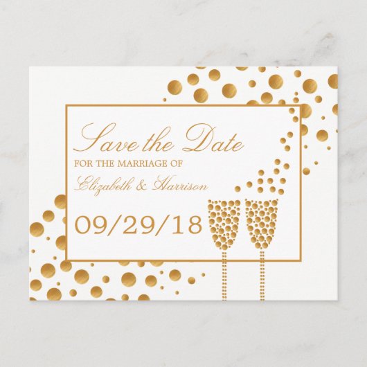 Gold Champagner-Bläschen zum Hochzeitsfeiern Ankündigungspostkarte (Vorderseite)