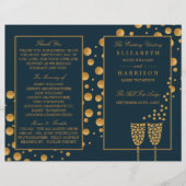 Gold Champagner Bubbles Blue/Gold Hochzeitsprogram (Vorderseite)