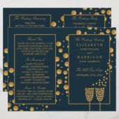 Gold Champagner Bubbles Blue/Gold Hochzeitsprogram (Vorne/Hinten)