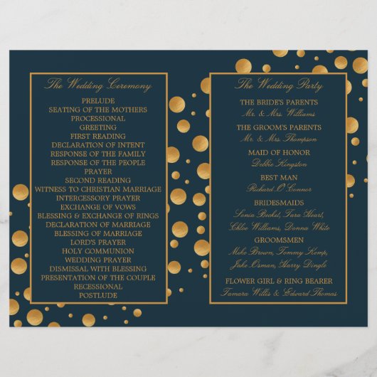 Gold Champagner Bubbles Blue/Gold Hochzeitsprogram (Rückseite)