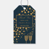 Gold Champagner Bubbles, Blue & Gold Wedding Geschenkanhänger (Vorderseite)