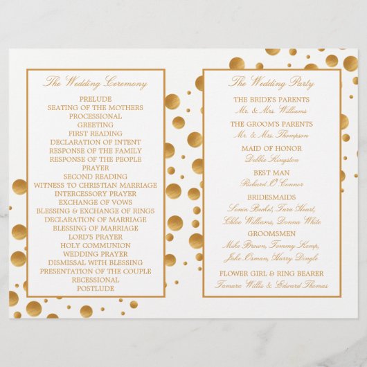 Gold Champagner Bubbles Wedding Bi-fold Programm (Rückseite)