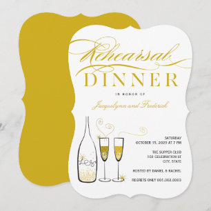 Gold Champagner Chic Hochzeits-Probedinner-Party Einladung
