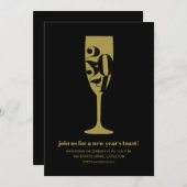 Gold Champagner Glass 2024 Silvester-Party Einladung (Vorne/Hinten)