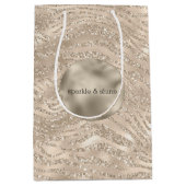 Gold Champagner Glitzer Zebra Print Glaver Mittlere Geschenktüte (Vorderseite)