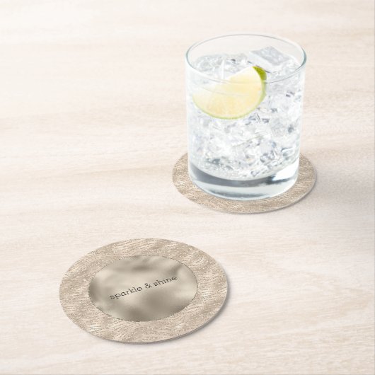 Gold Champagner Glitzer Zebra Print Glaver Runder Pappuntersetzer (Vor Ort)