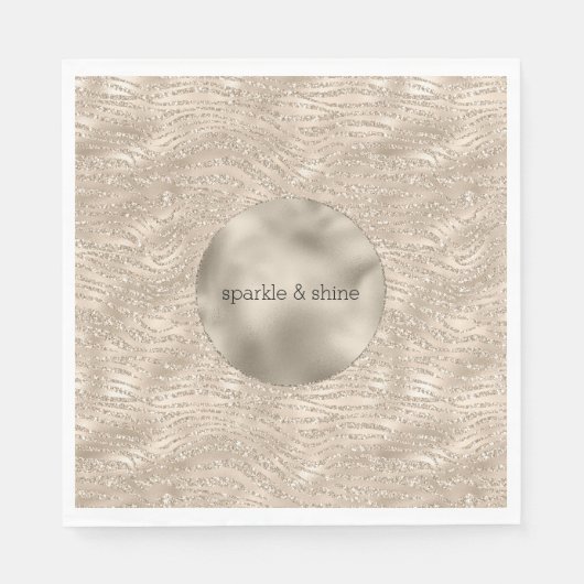 Gold Champagner Glitzer Zebra Print Glaver Serviette (Vorderseite)