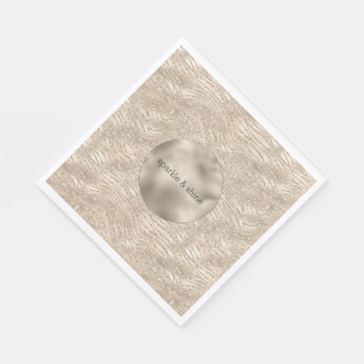 Gold Champagner Glitzer Zebra Print Glaver Serviette (Ecke)