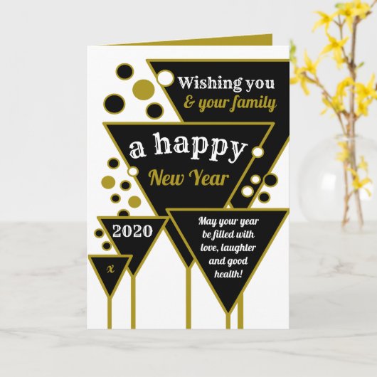 Gold Champagner, Neujahrsgrüße Karte (Gelbe Blume)