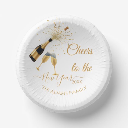 Gold Champagner Prost Neujahr Pappteller (Vorderseite)