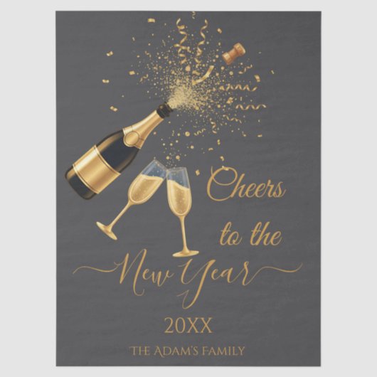 Gold Champagner Prost Neujahr Seidenpapier (Vorderseite)